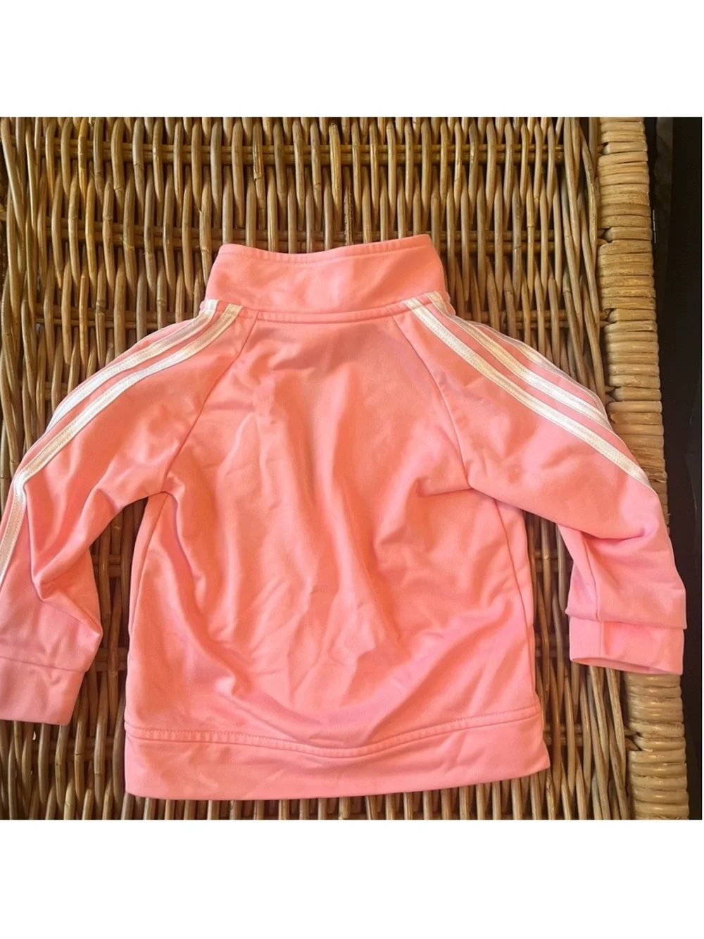 adidas Light Pink Toddler Girls 18M Zip-Up Long Sleeve Jacket with White Stripes